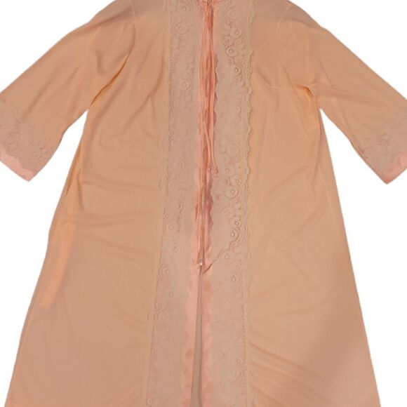 Vintage Union Made ILGWU Peach Pink Ivory Lace House Coat Robe Snowdon M - Picture 10 of 13